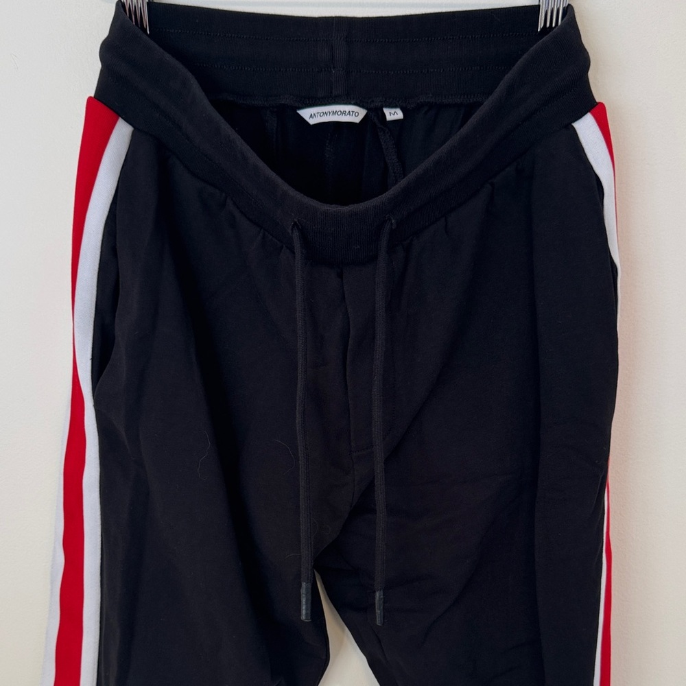 Antony Morato Black Joggers with Red and White Stripes - Men’s Medium